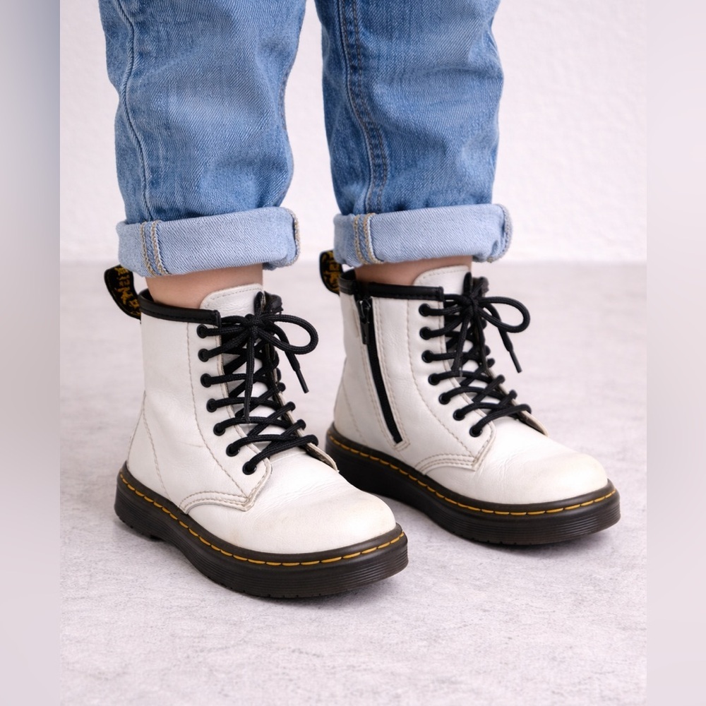 Dr. Martens Toddler 1460 Zavala T White Leather Boots US 10 Side Zip
